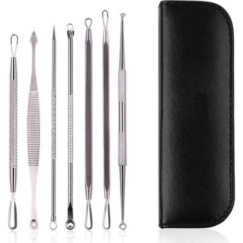 7pcs/set Acne Pin Pimple Extractor Risk Free Pimple Pin Stainless Steel Blackhead Remover Pimple Extractor Facial Care Tools