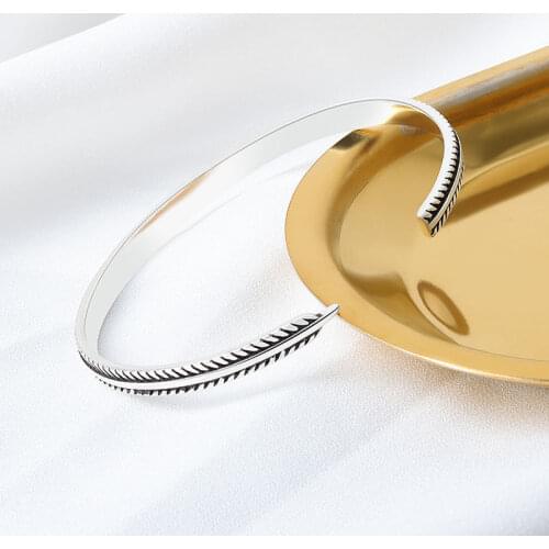 925 Sterling Silver Korean Handmade Vintage Feather Charm Bracelet &Bangle For Women Fashion Elegant Jewelry sl143