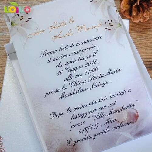 Printed frosted acrylic card customize words with navy blue/white/black invitation box