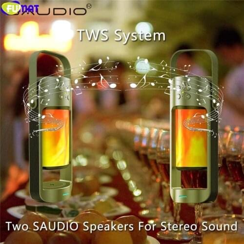 FUMAT Portable Hifi 10W Fast Wireless Charger LED Flame Night Light TWS Bluetooth Speaker Atmosphere Lamp USB Port Holiday Gift