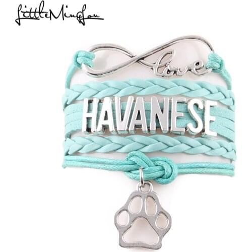 Little MingLou 4 color Infinity love Havanese Bracelet dog paw Charm leather wrap men bracelets & bangles for Women jewelry