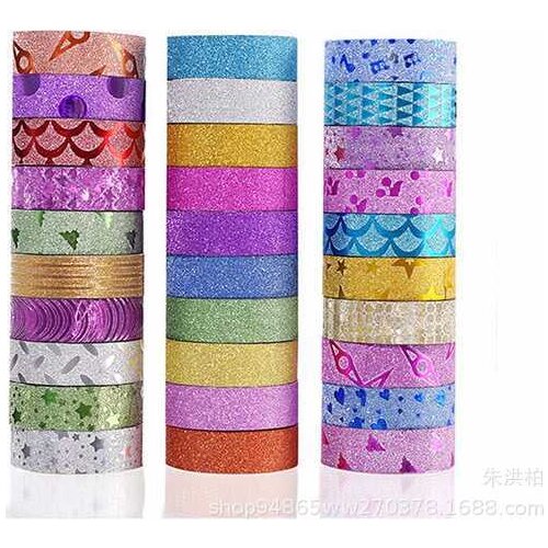 10 rolls of colorful DIY tape students decorated lace stickers with laser flash colorful paper tape