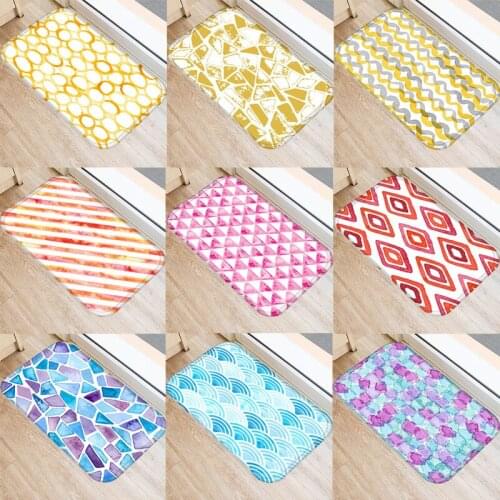 Colorful Geometric Abstract Doormat Non-Slip Printed Soft Flannel Carpet Decor Nordic style Floor Door Mat for Hallway