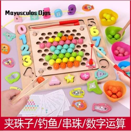 Children Concentration Training Clip Bead Pinball 3-6 Years Old Boy Girl Teaching Aids Fishing Beaded Building Blocks Toys