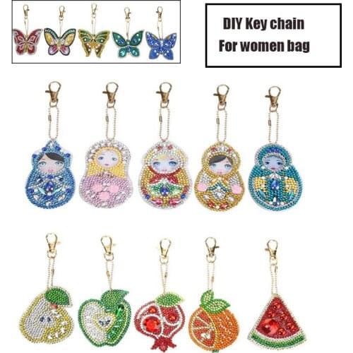 DIY Full Drill Keyring Diamond Painting Keychains Cross Stitch Embroidery Key Ring Diamond Mosaic Craft Women Bag Key chain