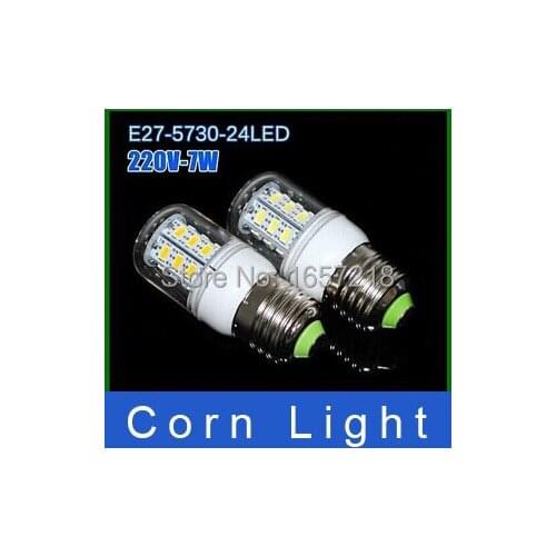 E27 Led Lamps SMD5730 220V Warm /CoolWhite 7W 24leds LED Lights Corn Led Bulb Christmas Chandelier Candle Lighting 1PCS/Lot