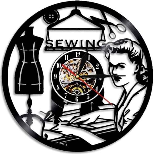 Tailor Shop Seamstress Retro Gramophone Record Wall Clock Sewing Artwork Laser Album Music Record Clock Tailoress Mamas Gift