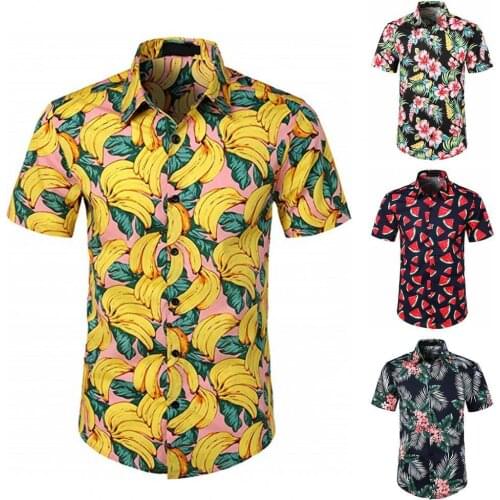 Plus Size Hawaiian Shirts Men Flower Print Short Sleeve Shirts for Men Cotton Blend Casual Lapel Shirts Men Tops Mens Clothing