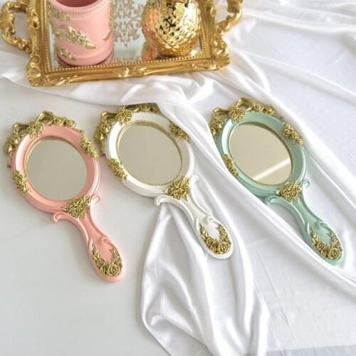 Resin Mirror for Women Vintage Carved Handheld Mirror Makeup Mirror Hand Mirror Handle Makeup Vanity Cosmetic Compact Mirror