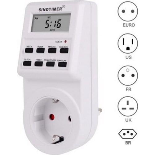 By dhl 100pcs EU/US/UK/FR 230V Plug Switch Socket Plug-in Programmable Timer Switch Socket with Clock Summer Time