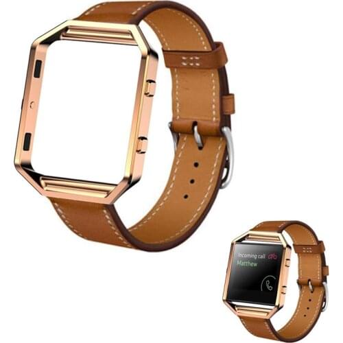 Leather Watchband For Fitbit Blaze Metal Frame Housing + Fashion Unisex Luxury Leather Watch Band Strap For Fitbit Blaze Belt