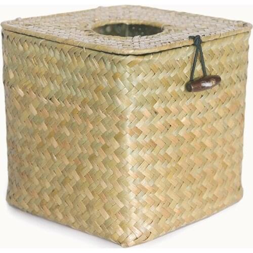 Rural Style Square Tissue Box For Home Decoration Natural Cover Seagrass Paper Towel Napkin Dispenser Tissue Storage Box