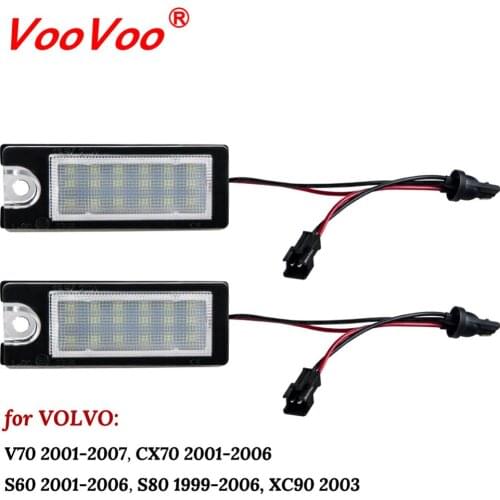 VooVoo 2Pcs 18 LED 2835 SMD License Plate Lights Error Free Replace For VOLVO S80 1999-2006 V70 XC70 S60 XC90 Auto Number Lamp