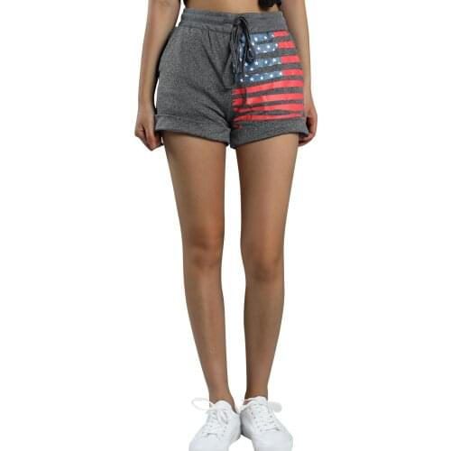 Summer Women Striped Flag Print Shorts With Pockets Loose Fit Drawstring Waist Casual Home Cotton Blended Shorts