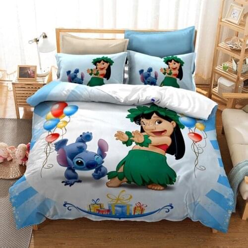Lilo & Stitch Queen King Size Bedding Set Disney Cartoon Comforter Cover Duvet Cover Pillowcase Set for Bedclothes Home Bedroom