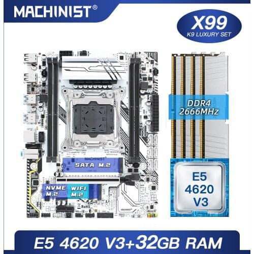 MACHINIST X99 motherboard LGA 2011-3 set kit with Intel xeon E5 4620 V3 processor DDR4 32G(4*8G) 2666MHz RAM memory M-ATX X99-K9