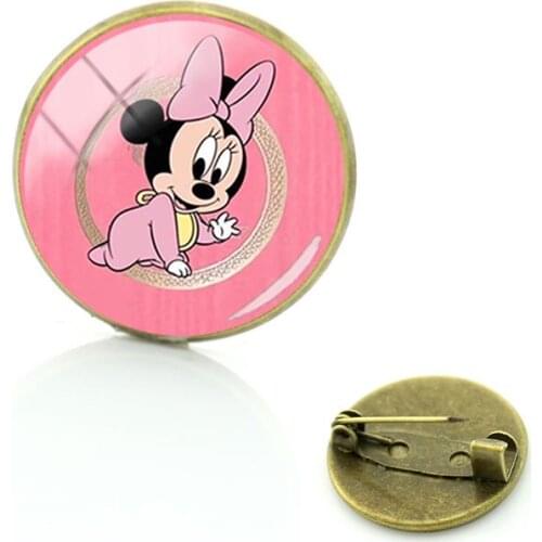 Disney Fashion Trend Mickey Mouse Brooch Cabochon Dome Glass Brooch Cartoon Brooch Ladies Accessories Jewelry