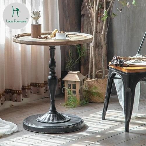 Louis Fashion Cafe Tables European Style Simple Interior Solid Wood Round Iron Table Several Tea Table