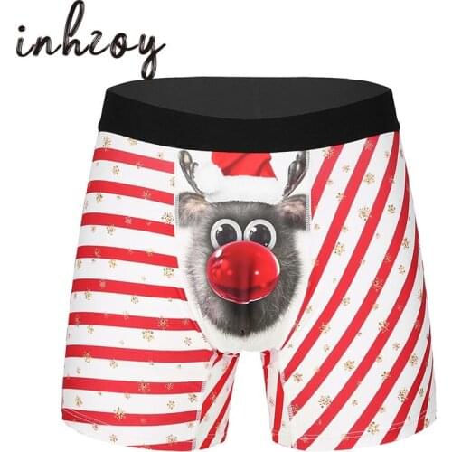 Men Cartoon 3D Printed Funny Christmas Underwear Stretchy Boxer Shorts Holiday Party Festival Rave Panties Male Xmas Underpants
