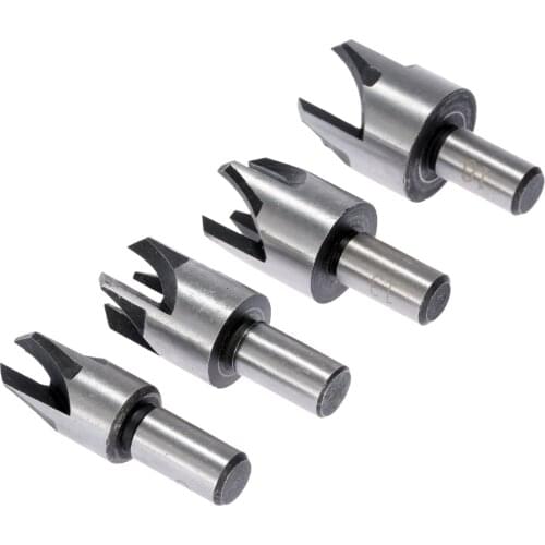4pc Wood Plug Cutter Cutting Tool Set Tapered Taper Drill Bit Dowel Maker Tool Shank Drill Bit Four-Tooth Tenon Plug Hole Cutter