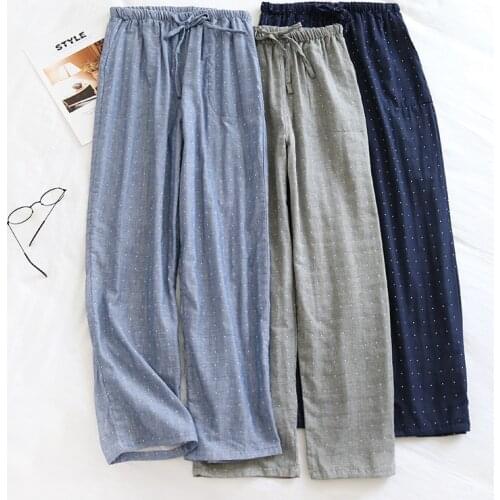 Autumn Thin Sleep Bottoms Men and Women Long Sleeve Sleepwear Cotton Polka Dot Pajama Pants Elastic Waist Plus Size Lounge Wear