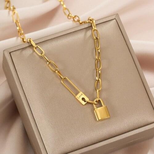 Hip hop senior feeling lock pendant necklace female ins cold wind collarbone chain