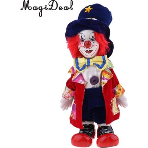 Hand Painted Porcelain Doll Funny Clown Dolls Wearing Red Coat And Hat Halloween Gift Home Decoration 18cm