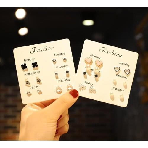 6Pairs/Set S925 silver Color pins Fashion stud Earrings start heart trees mix shape crystal cz Earrings For Women Gift Jewelry