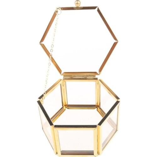 Geometrical Clear Glass Jewelry Box Storage Box Jewelry Organize Holder Tabletop Succulent Plants Container Home Jewelry Storage