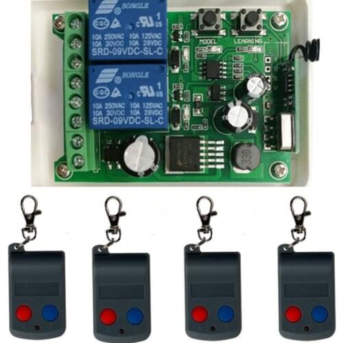 Blue Red Push DC12V-48V 10A 2CH RF Wireless Remote Control Switch System Transmitter Receiver Universal Gate Remote Control