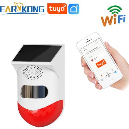 Tuya Smart Wifi Infrared Detector Outdoor Waterproof PIR Alarm System Solar Siren APP Wireless Strobe Siren Burglar Alarm System