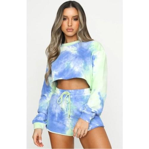 Tracksuit Women Gym Clothing Tie-Dyed Casual Exposed Navel Lightweight Frenulum Comfy Breathable Naked Feel Shorts Yoga Set