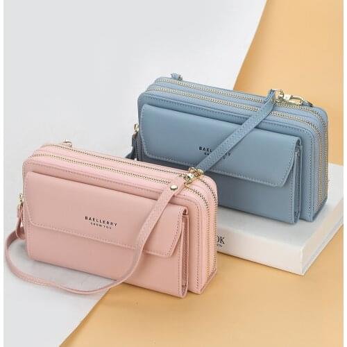 2021 Fashion Women Solid Color Crossbody Bag Soft Pu Leather Shoulder Bag Elegant Lady Multi-layers Wallet Evening Party Clutch