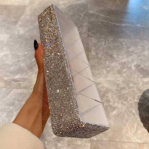 Sparkling Makeup Organizer Box Acrylic Organizer Home Office Desktop Grid Storage Cosmetic Box Space Saver Bling with Rhinestone