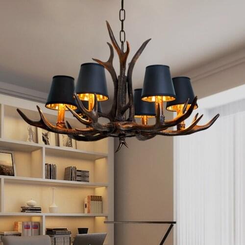 Vintage Antlers Candle Chandelier Black Lampshade Industrial Living Room Home Decor Loft Bedroom Lighting Will Inner Interior