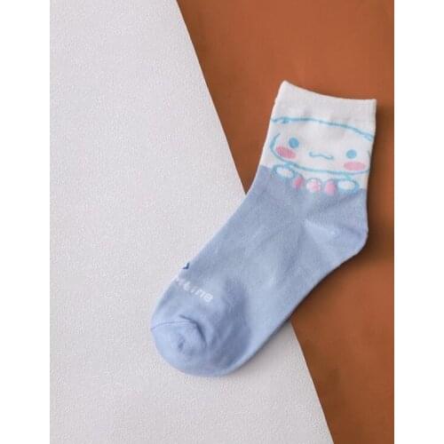 Womens Cartoon Dog Socks Cute Kawaii Socks Cotton Casual White Color Socks 1 Pair Candy Color Combed Cotton Socks EU 35-43 Size