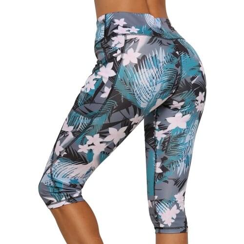 Women Pringting Flower Fitness Leggings High Waist workout Gym pants Push Up Yoga Leggings Knee Length Running Sport Pants