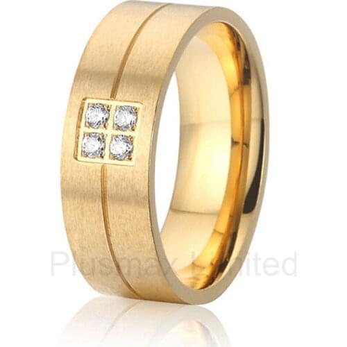 Anel Free Global delivery womens jewelry gold color four stone prong setting cheap pure titanium wedding band rings