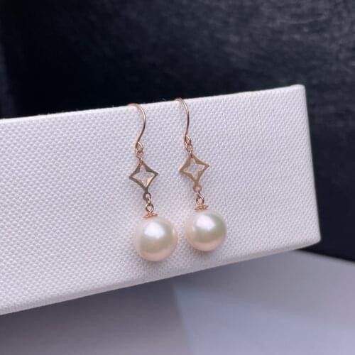 Shilovem 18k yellow gold Natural freshwater pearls Drop Earrings fine Jewelry women trendy wedding plant new myme8.5-966211zz