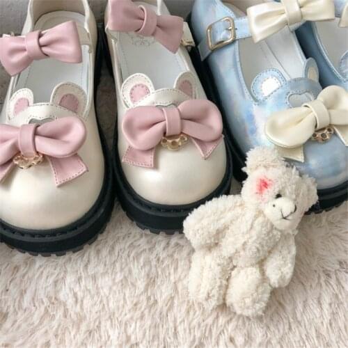 Kawaii Lolita Shoes Women Japanese Sweet White Red Black Cosplay Goth Kawaii Shoes Female Lolita Cute Girl Round Head Bowknot