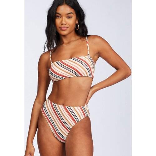 Women Slim Two Pieces Brazilian Bikini Set Stripe Printing Adjustable Strap Bandeau Beach Swimsuit Summer Clothing Bathsuit 202