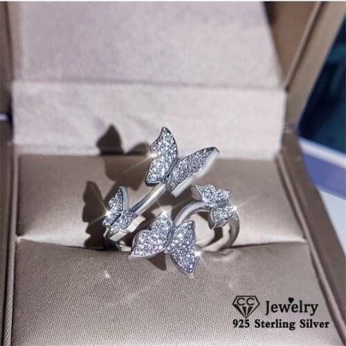CC Opening Ladys Ring S925 Sterling Silver Butterfly Zircon Elegant Proposal Rings For Women Party Accessories Wedding CC3148