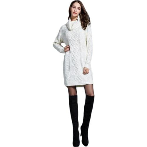Sweater dress women white plus size loose turtleneck knitted dress autumn winter new Europe and America fashion clothing LD1251