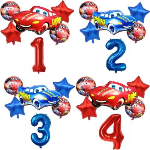 1set Cartoon Cars Lightning McQueen Theme Balloon 36inch Number Aluminum Balloon Birthday Party Decorations Baby Shower Supplies