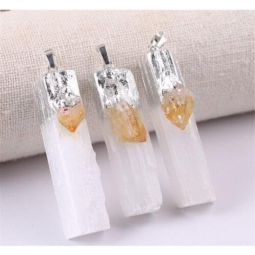 1PCS Natural Selenite Stone Pendants With Crystals Quartz Tourmaline Women Pendant Necklace Jewelry Amethysts Gemstones