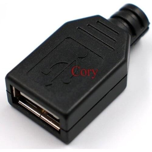 10pcs Type A Female Port with the plsatic shell USB 4 Pin Plug Socket Connector With Black Plastic Cover CZYC