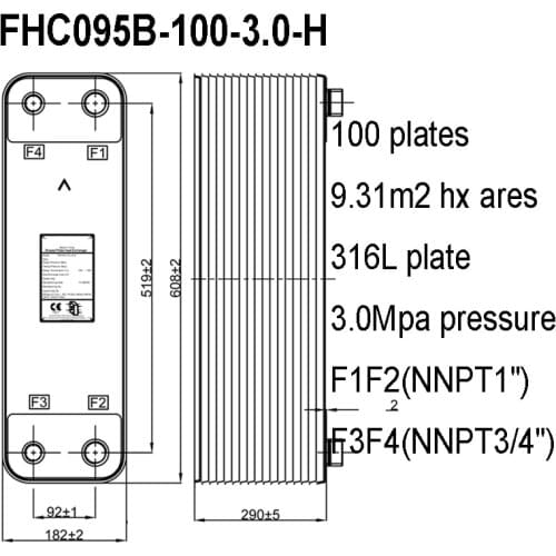 100 Plates Brazed Plate Heat Exchanger, 9.31m2 Water Heat Exchanger, 316L Stainless Steel Wort Chiller