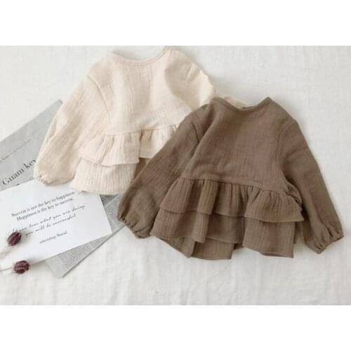 2020 Fashion Japanese&Korean Style Baby Girls Shirt Linen Girls blouse solid High Quality Ruffles Top