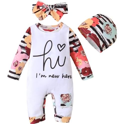 2021-06-15 Lioraitiin 0-12M Newborn Baby Boy Girl Romper Long Sleeve O-Neck Letter Printed Jumpsuit 3Pcs Clothing Outfit