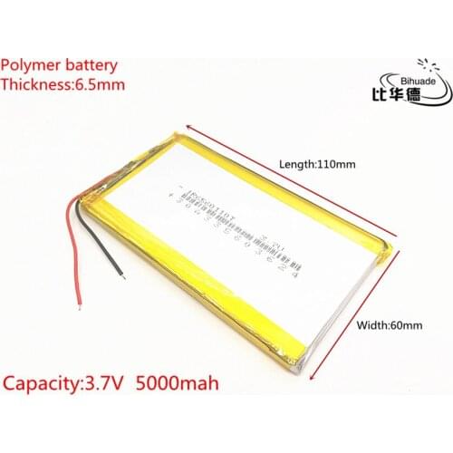3.7V 5000 mAh 6560110 Polymer rechargeable Lithium Li Battery For GPS Tablet PC